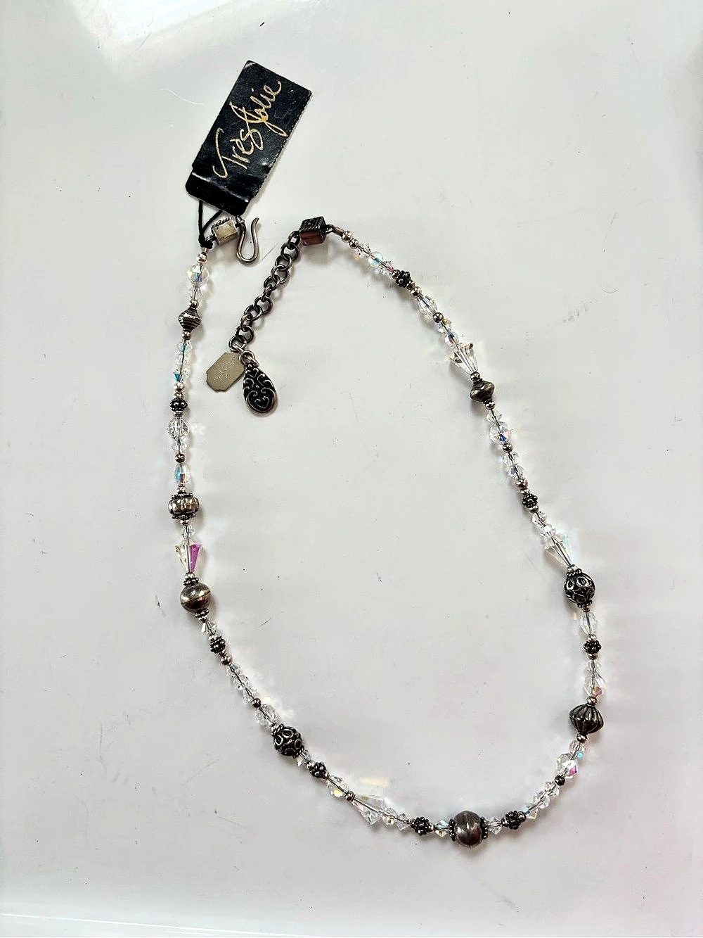 Tres Jolie Beaded Necklace Silver & Crystal Like New